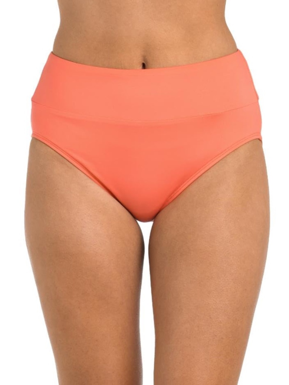 24th & Ocean Women's High Waist Hipster Bikini Swimsuit Bottom, Coral//Solids, 6